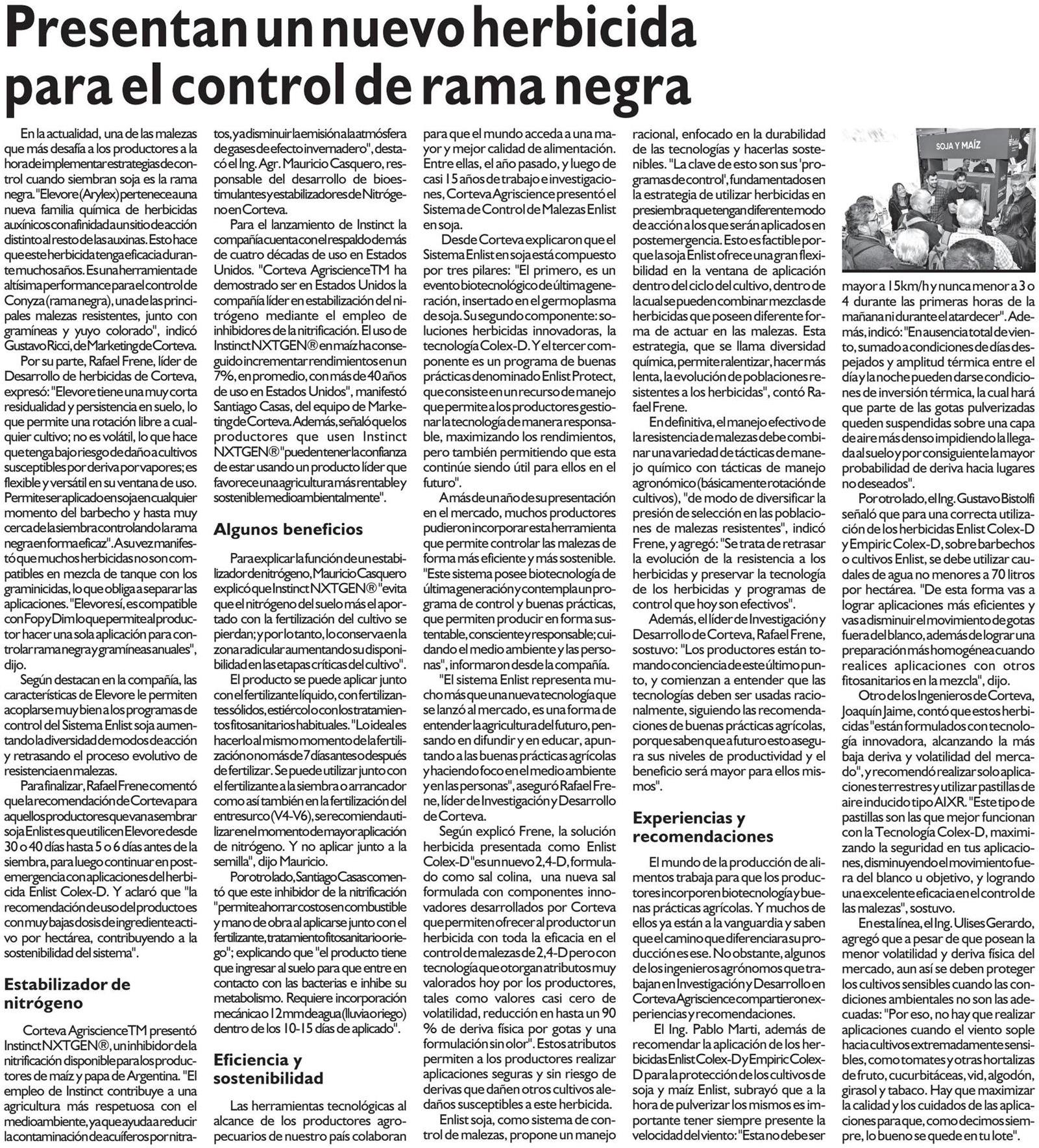 Presentan un nuevo herbicida para el control de rama negra | CORTEVA  CLIPPING